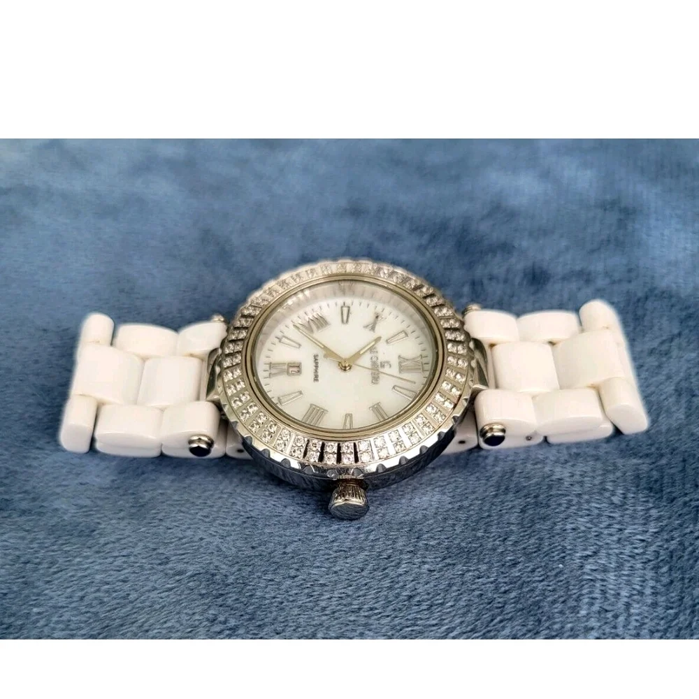 Le Chateau White and Silver Watch with Crystal Accents - Picture 2 of 10